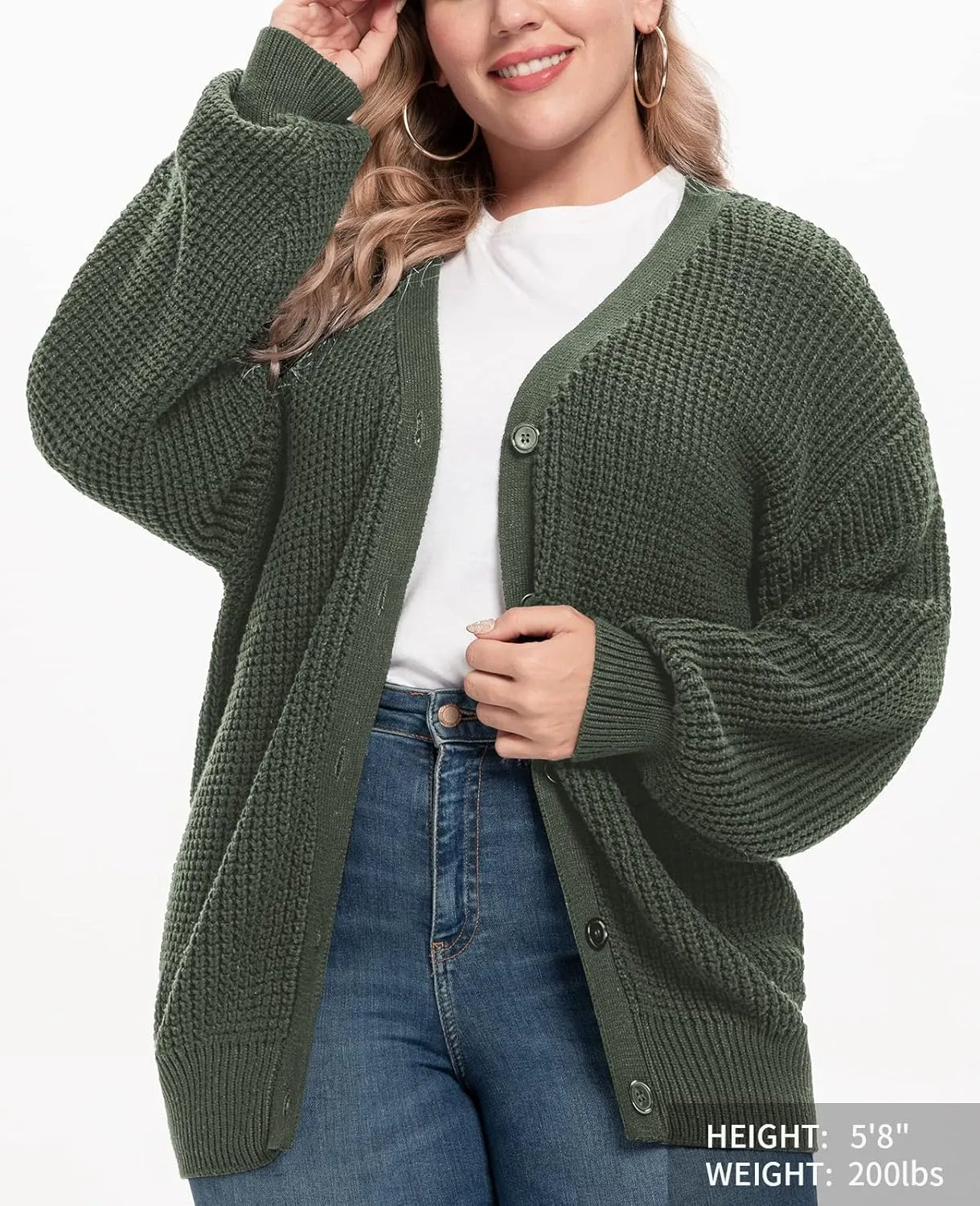 QUALFORT Cardigan Sweaters for Women 100% Cotton Button-Down Long Sleeve Oversized Knit Outerwear