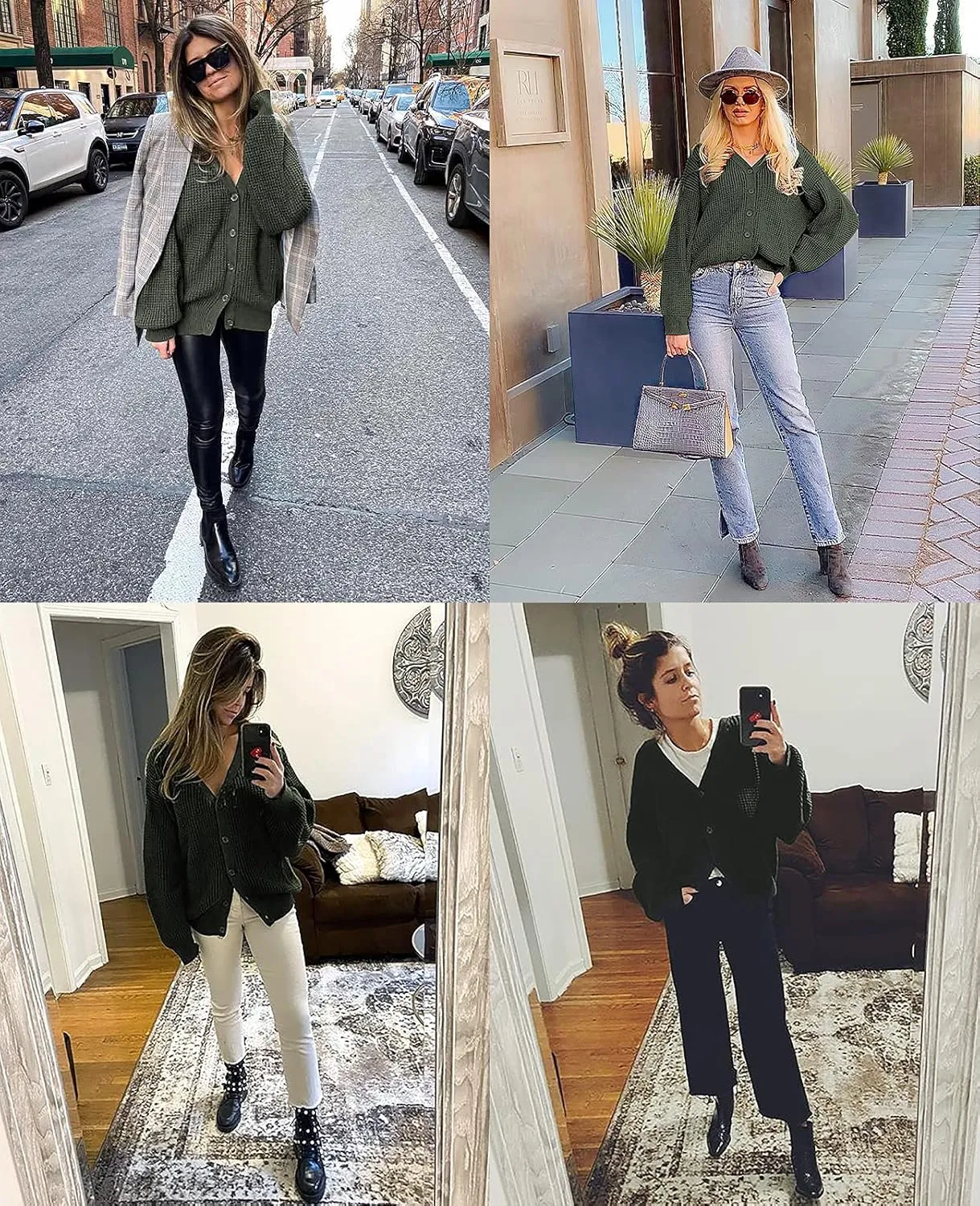 QUALFORT Cardigan Sweaters for Women 100% Cotton Button-Down Long Sleeve Oversized Knit Outerwear