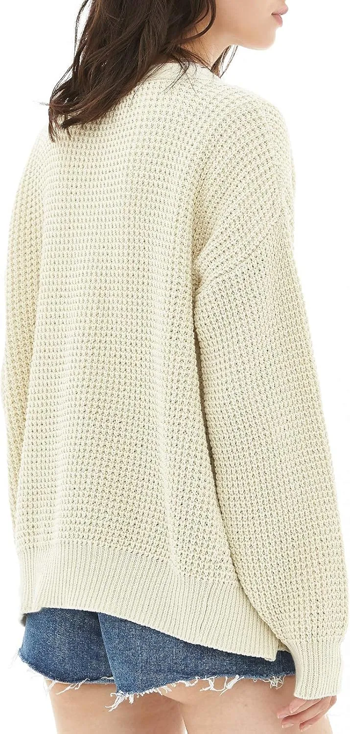 QUALFORT Cardigan Sweaters for Women 100% Cotton Button-Down Long Sleeve Oversized Knit Outerwear