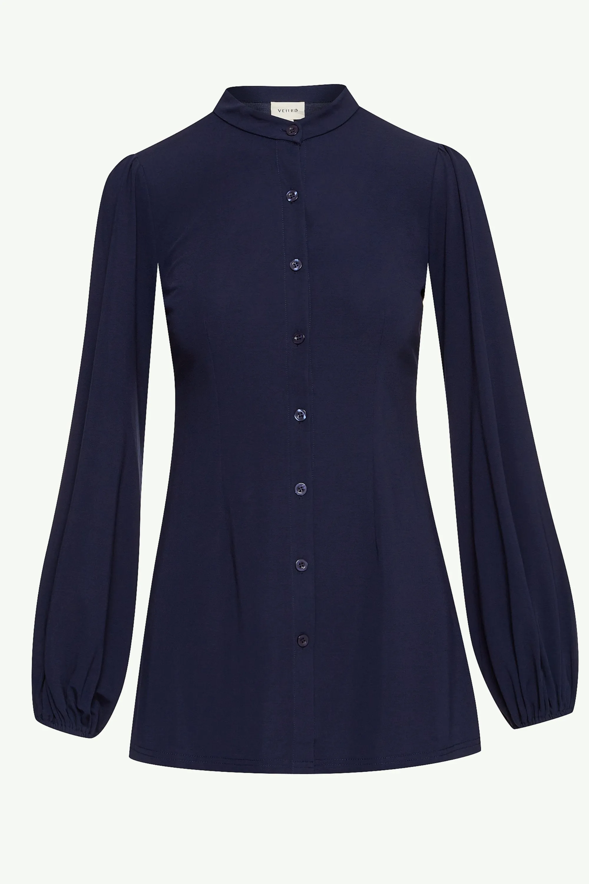 Chic Rayana Jersey Button-Down Top in Elegant Navy Blue