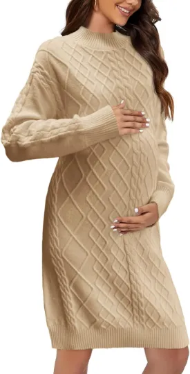 Saodimallsu Womens Maternity Sweater Dress Cable Knit Sexy Bodycon Crew Neck Long Sleeve Fall Mini Sweaters Dresses