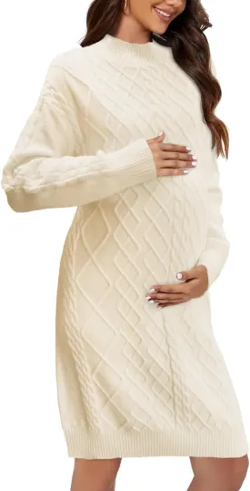 Saodimallsu Womens Maternity Sweater Dress Cable Knit Sexy Bodycon Crew Neck Long Sleeve Fall Mini Sweaters Dresses