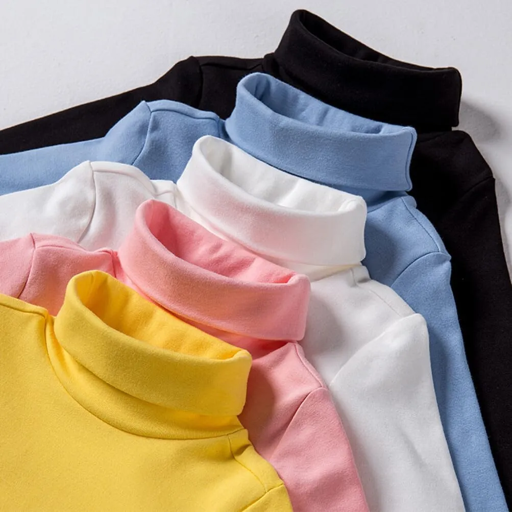 Toddler Baby Girl Boys Basic Solid Color Turtleneck T-Shirt Kid Cotton Long Sleeve Pullover Blouse Top