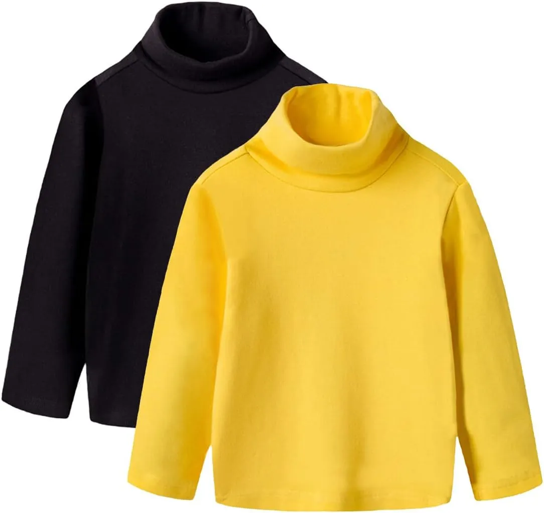 Toddler Baby Girl Boys Basic Solid Color Turtleneck T-Shirt Kid Cotton Long Sleeve Pullover Blouse Top