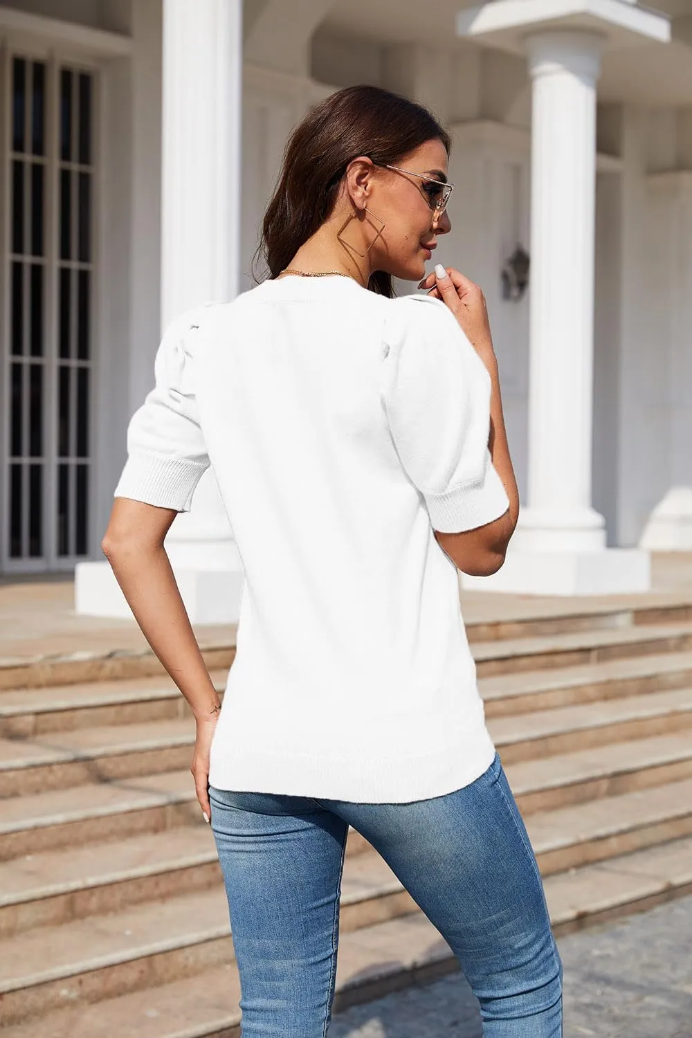 UNCLECAT Women's Puff Short Sleeve Sweaters 2024 Fashion Spring Tops Casual Pullover
