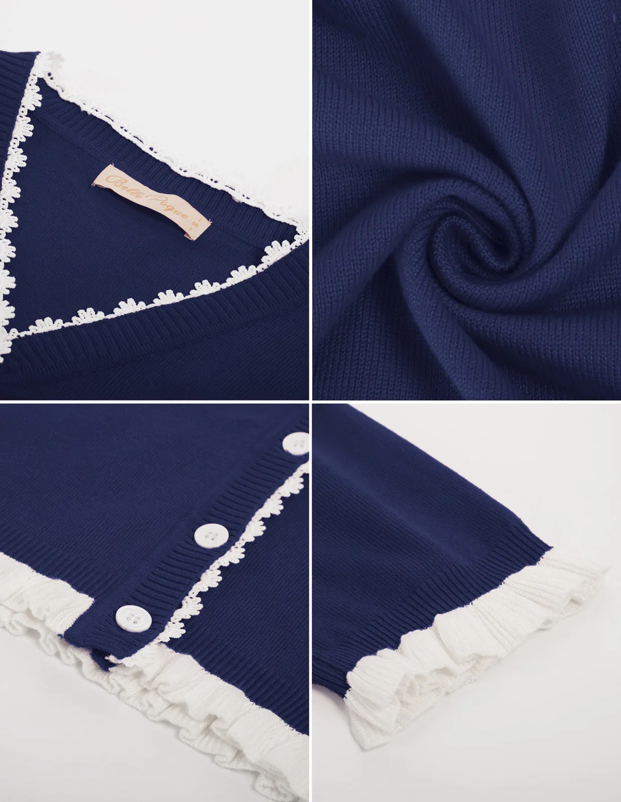 Vintage Contrast Color Cardigan Sweater Short Sleeve V-Neck Knitwear