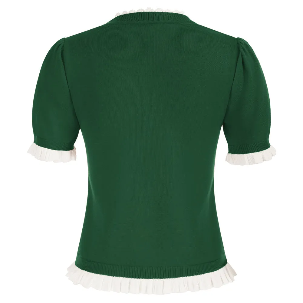 Vintage Contrast Color Cardigan Sweater Short Sleeve V-Neck Knitwear
