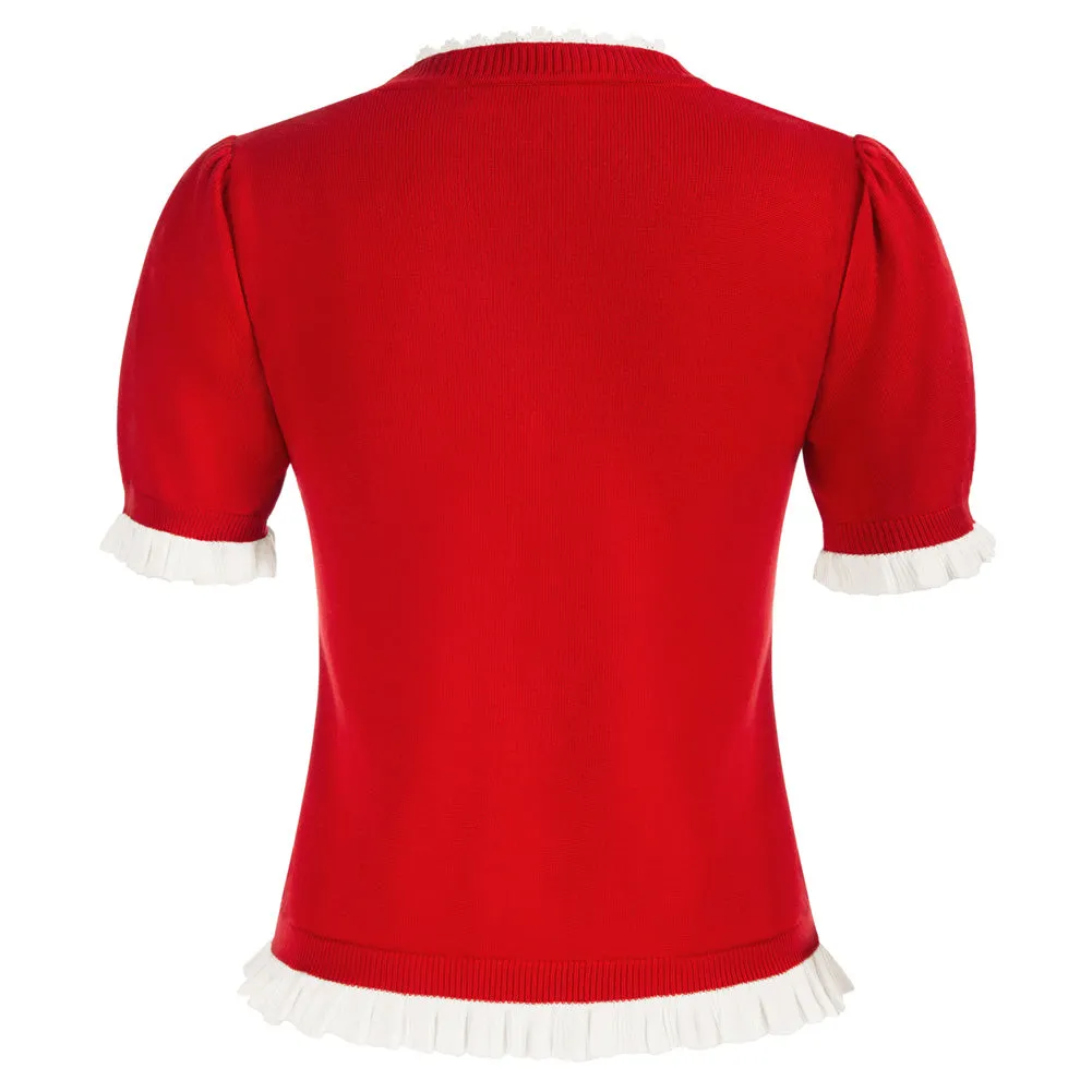 Vintage Contrast Color Cardigan Sweater Short Sleeve V-Neck Knitwear