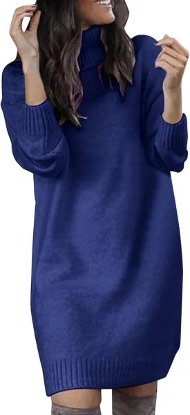 Women Sweater Short Dress Long Sleeve Turtleneck Oversized Fall Winter Dress Soft Chunky Knit Pullover Sweaters