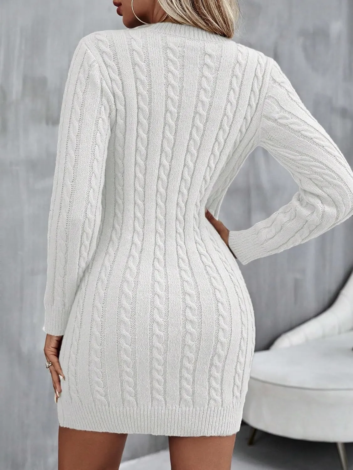 Women's Bodycon Pullover Mini Sweater Dresses Crew Neck Long Sleeve Knit Winter Sweaters Dresses