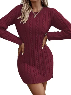 Women's Bodycon Pullover Mini Sweater Dresses Crew Neck Long Sleeve Knit Winter Sweaters Dresses