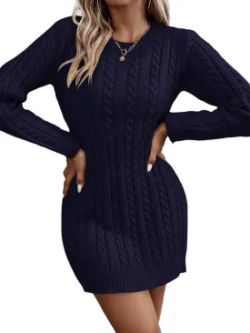 Women's Bodycon Pullover Mini Sweater Dresses Crew Neck Long Sleeve Knit Winter Sweaters Dresses