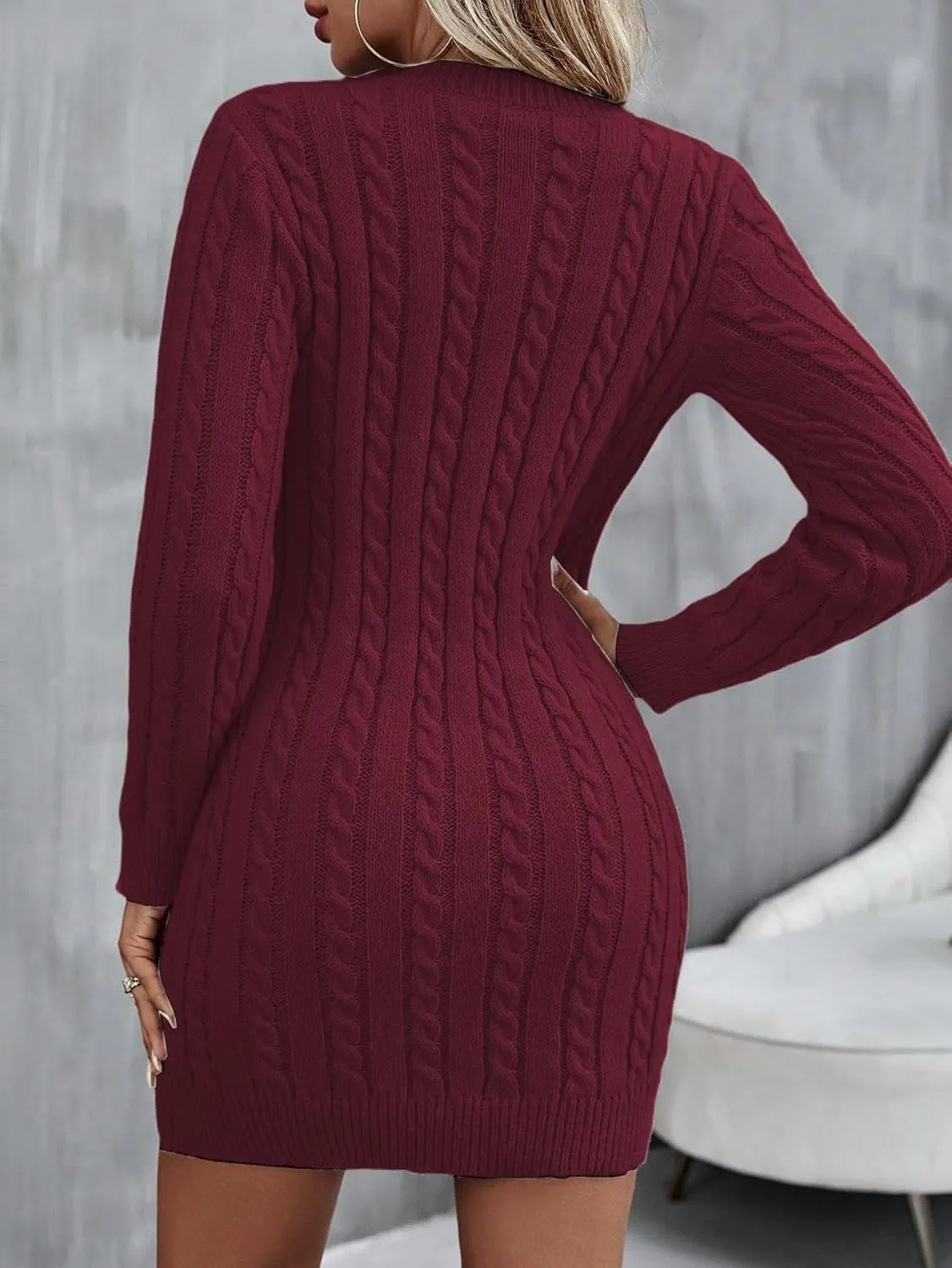 Women's Bodycon Pullover Mini Sweater Dresses Crew Neck Long Sleeve Knit Winter Sweaters Dresses