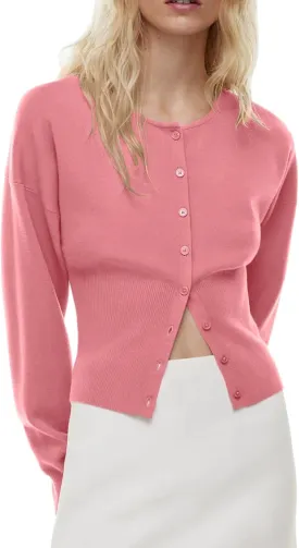 Womens Cropped Sweaters Fall Button Down V Neck Long Sleeve Pullover Solid Casual Ribbed Knit Slim Fit Cardigan