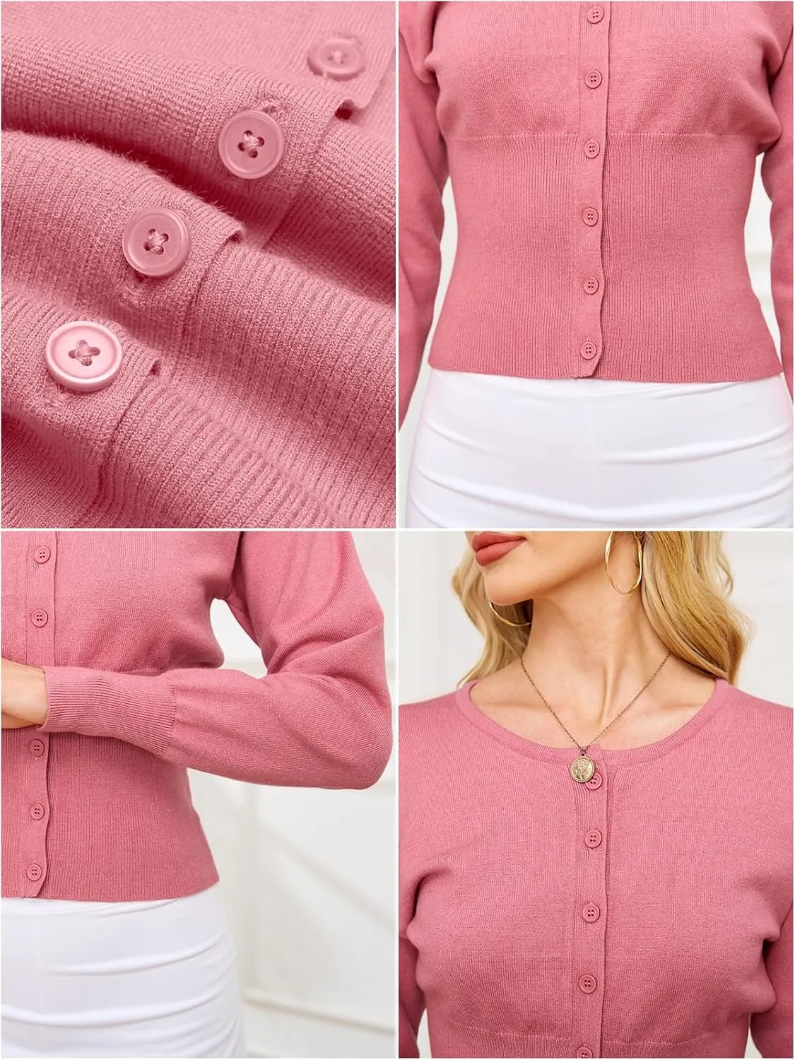 Womens Cropped Sweaters Fall Button Down V Neck Long Sleeve Pullover Solid Casual Ribbed Knit Slim Fit Cardigan