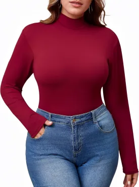 Women's Plus Size Mock Turtleneck Long Sleeve Tops Basic Tee T Shirt Fall Winter Top 2025