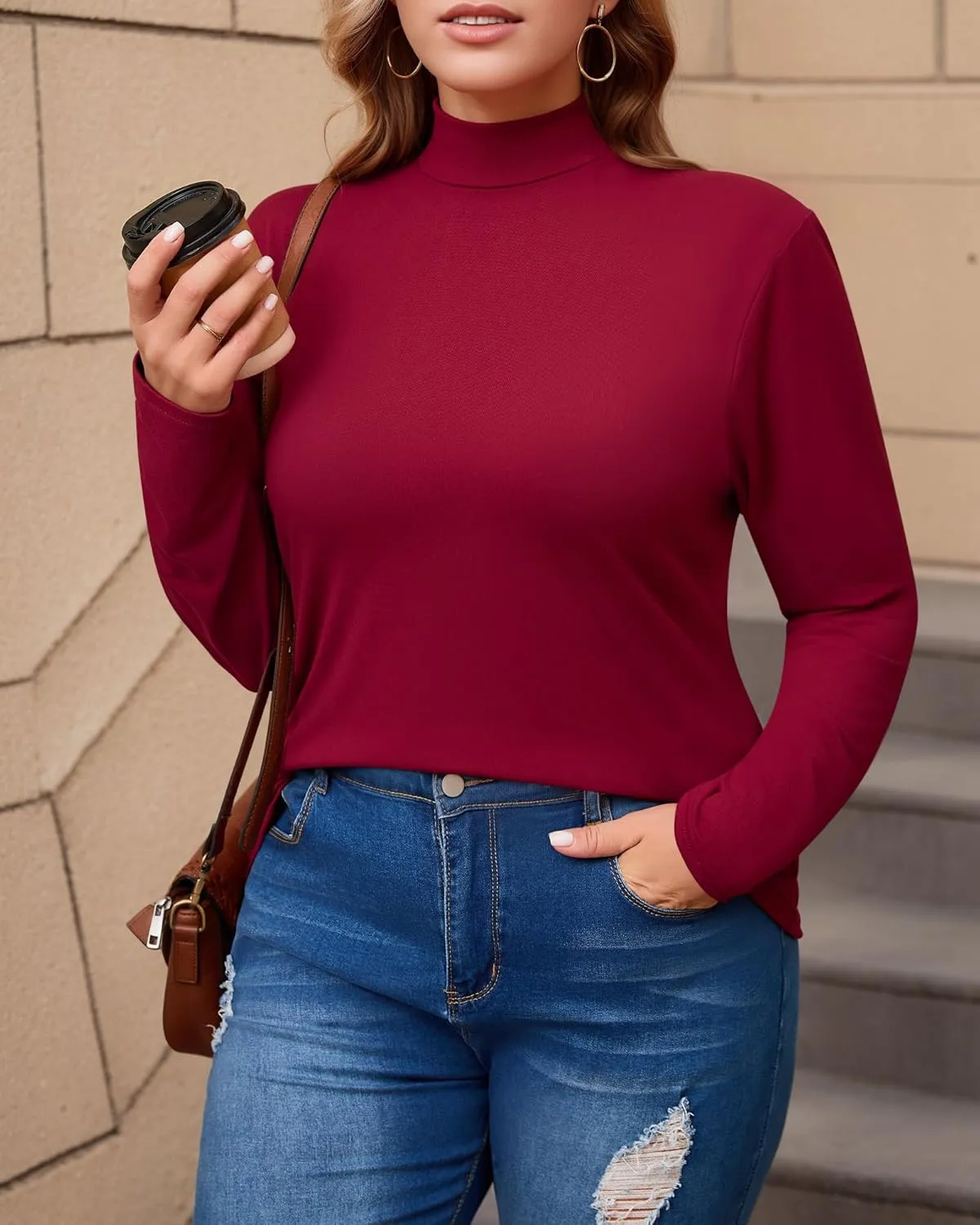 Women's Plus Size Mock Turtleneck Long Sleeve Tops Basic Tee T Shirt Fall Winter Top 2025