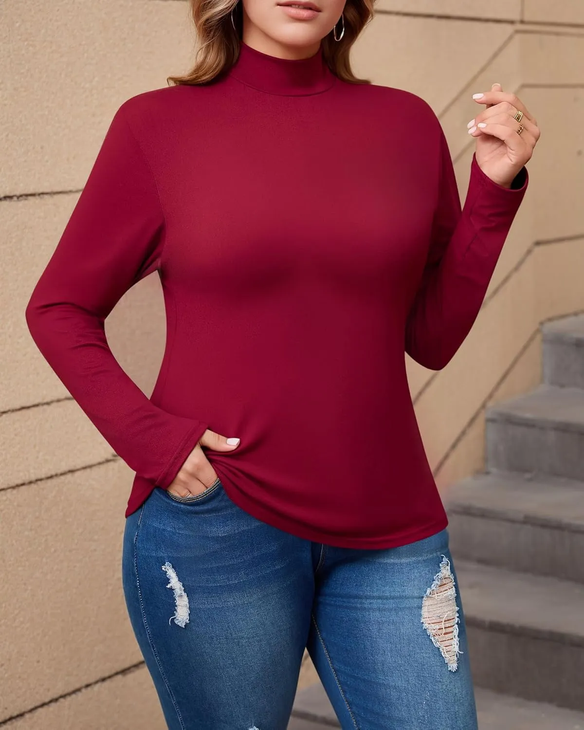 Women's Plus Size Mock Turtleneck Long Sleeve Tops Basic Tee T Shirt Fall Winter Top 2025