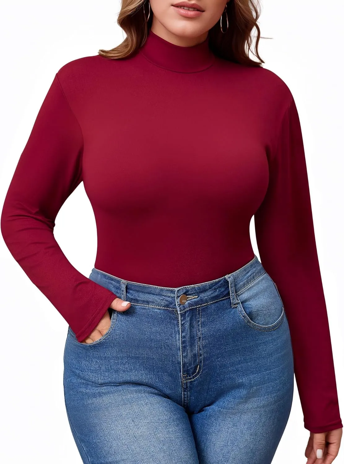 Women's Plus Size Mock Turtleneck Long Sleeve Tops Basic Tee T Shirt Fall Winter Top 2025