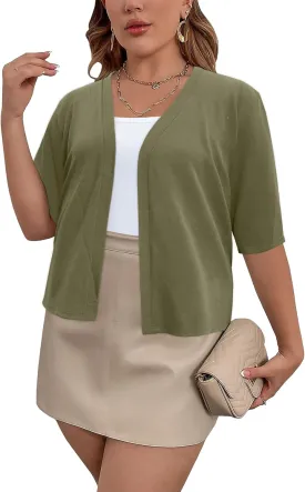 Women's Short Sleeve Cardigan Knit Sweaters Cropped Open Front Shrug Bolero
