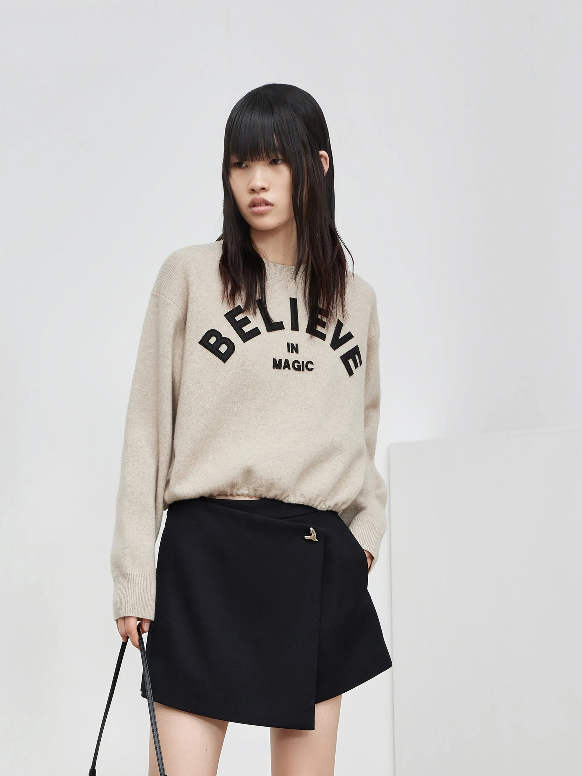 Wool Blend Letter Pattern Pullover