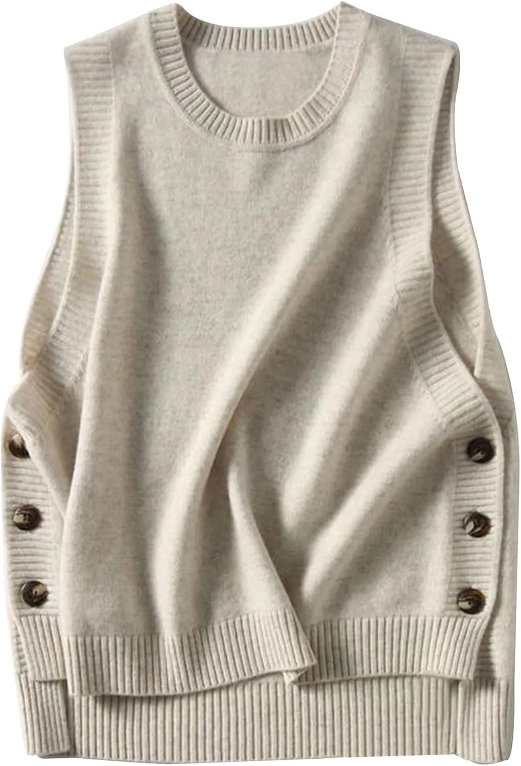 Wowcarbazole Women's Sleeveless Sweater Vest Casual Crew Neck Ribbed Knit Pullover Tops Loose Fit Full Clothes