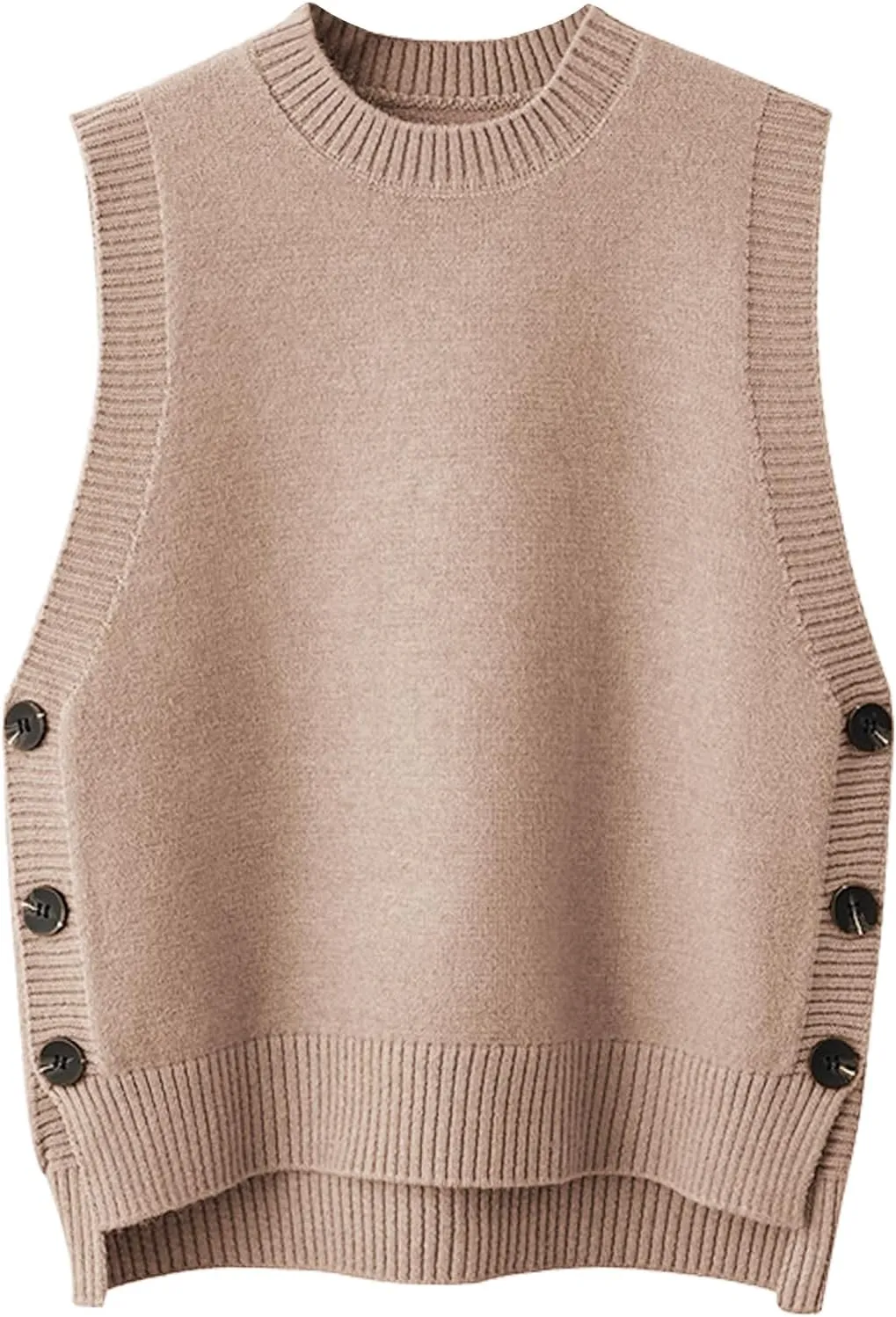 Wowcarbazole Women's Sleeveless Sweater Vest Casual Crew Neck Ribbed Knit Pullover Tops Loose Fit Full Clothes