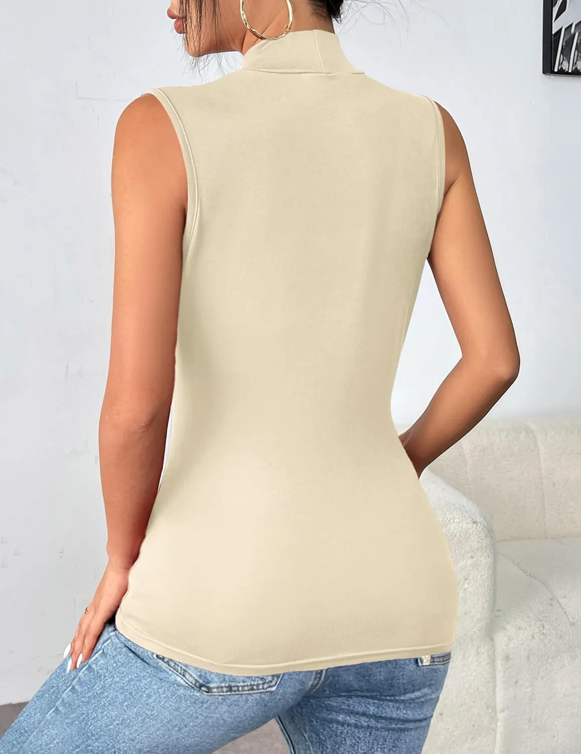 Zeagoo Womens Mock Turtleneck Tank Tops 2025 Slim Fitted Sleeveless Top Stretchy Basic Casual Layer Tee Shirts
