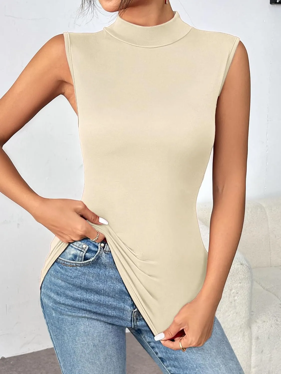 Zeagoo Womens Mock Turtleneck Tank Tops 2025 Slim Fitted Sleeveless Top Stretchy Basic Casual Layer Tee Shirts