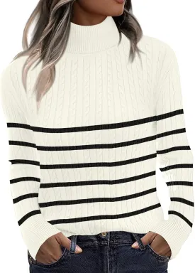 Zeagoo Womens Sweaters 2024 Turtleneck Cable Knit Long Sleeve Slim Fitted Basic Fall Tops