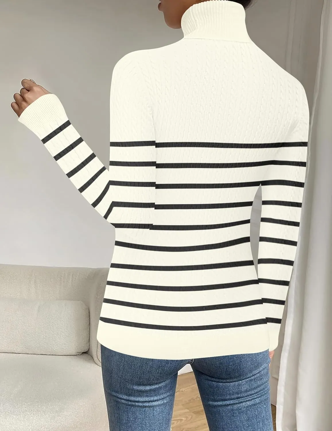 Zeagoo Womens Sweaters 2024 Turtleneck Cable Knit Long Sleeve Slim Fitted Basic Fall Tops