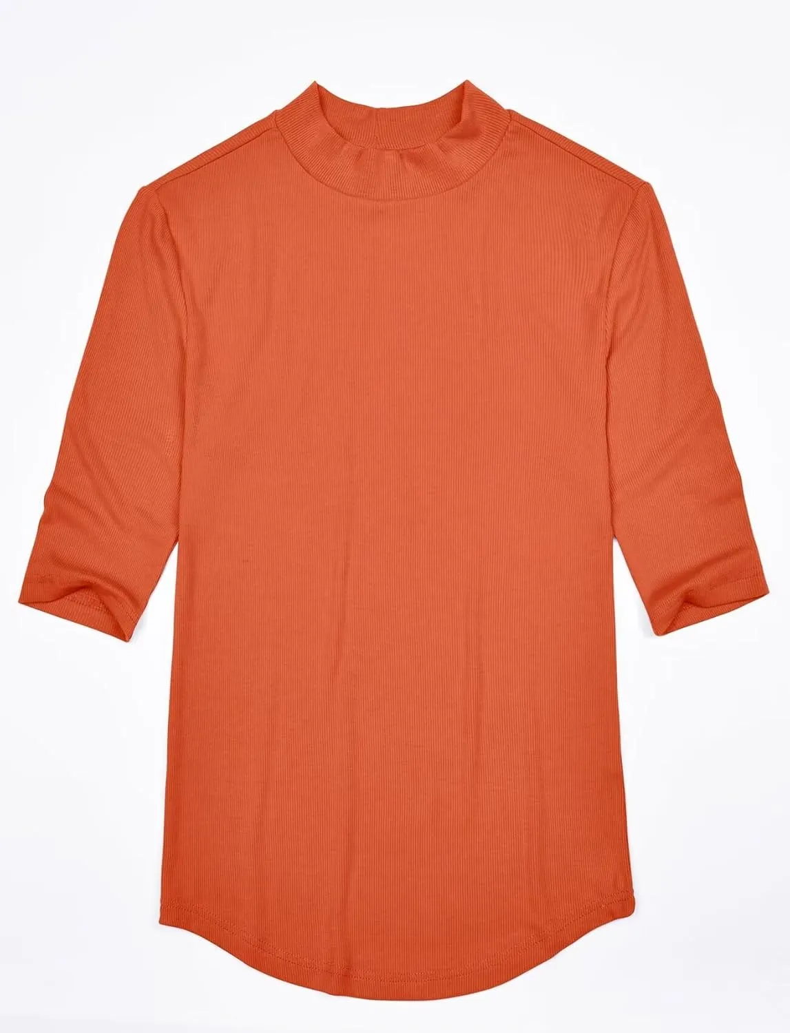 Zengjo Short Sleeve Turtleneck Women Ribbed Shirt Mock Neck Fitted Tee Top