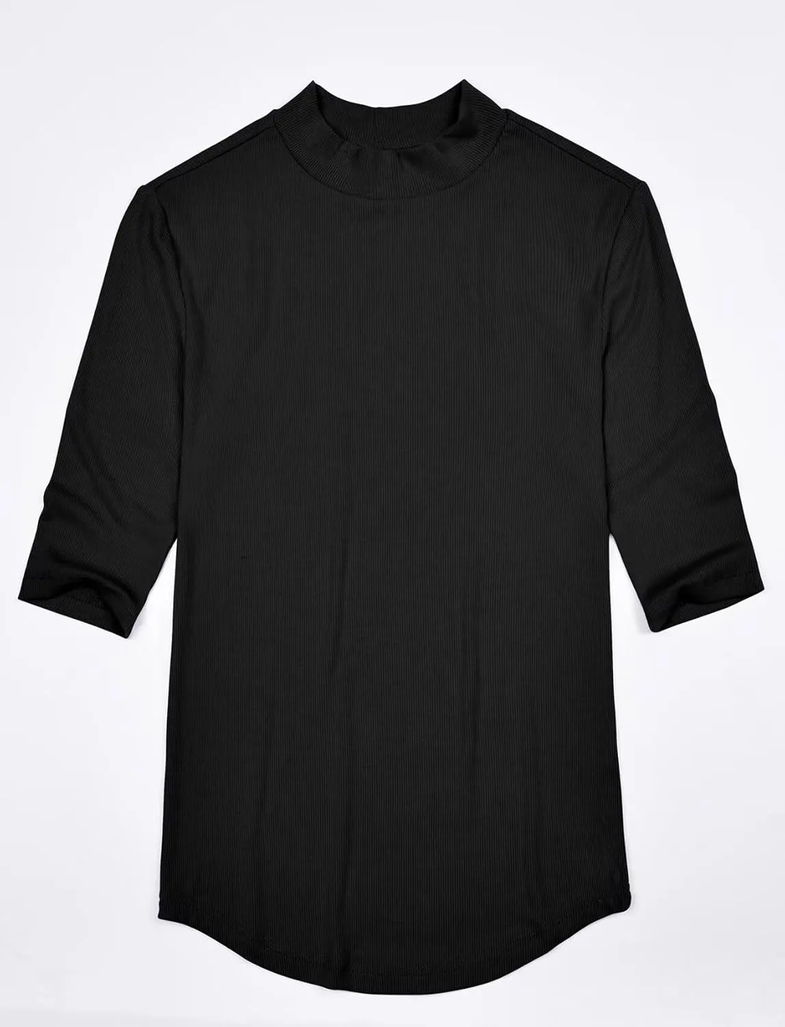 Zengjo Short Sleeve Turtleneck Women Ribbed Shirt Mock Neck Fitted Tee Top