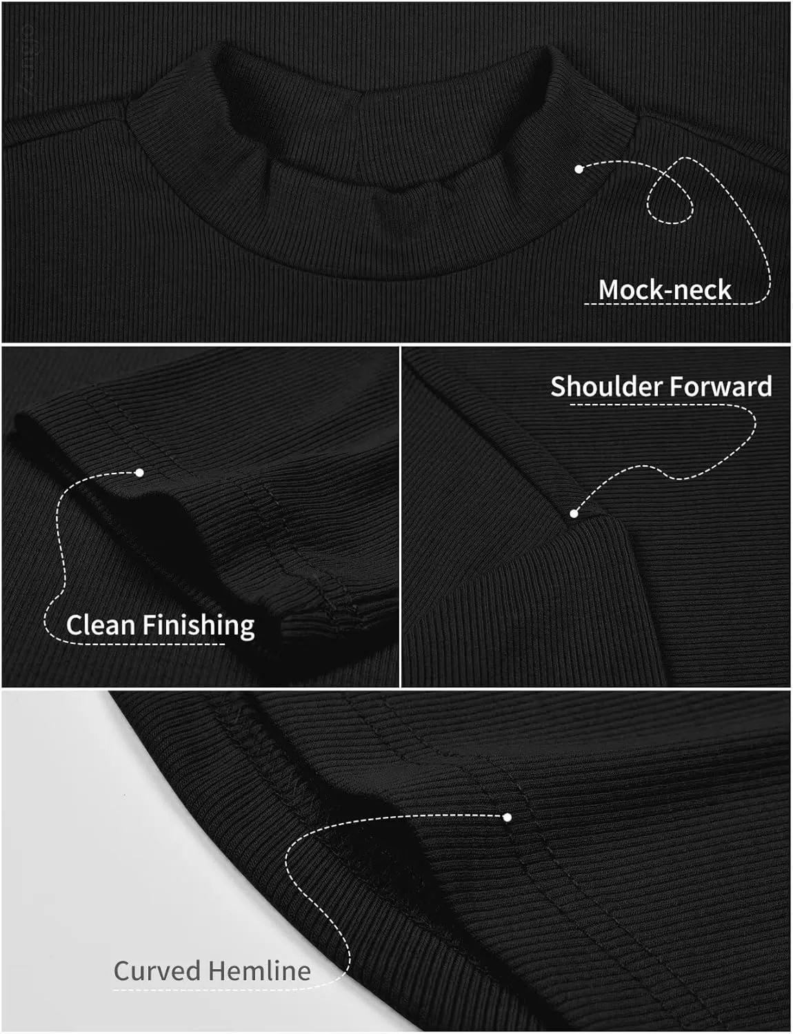 Zengjo Short Sleeve Turtleneck Women Ribbed Shirt Mock Neck Fitted Tee Top