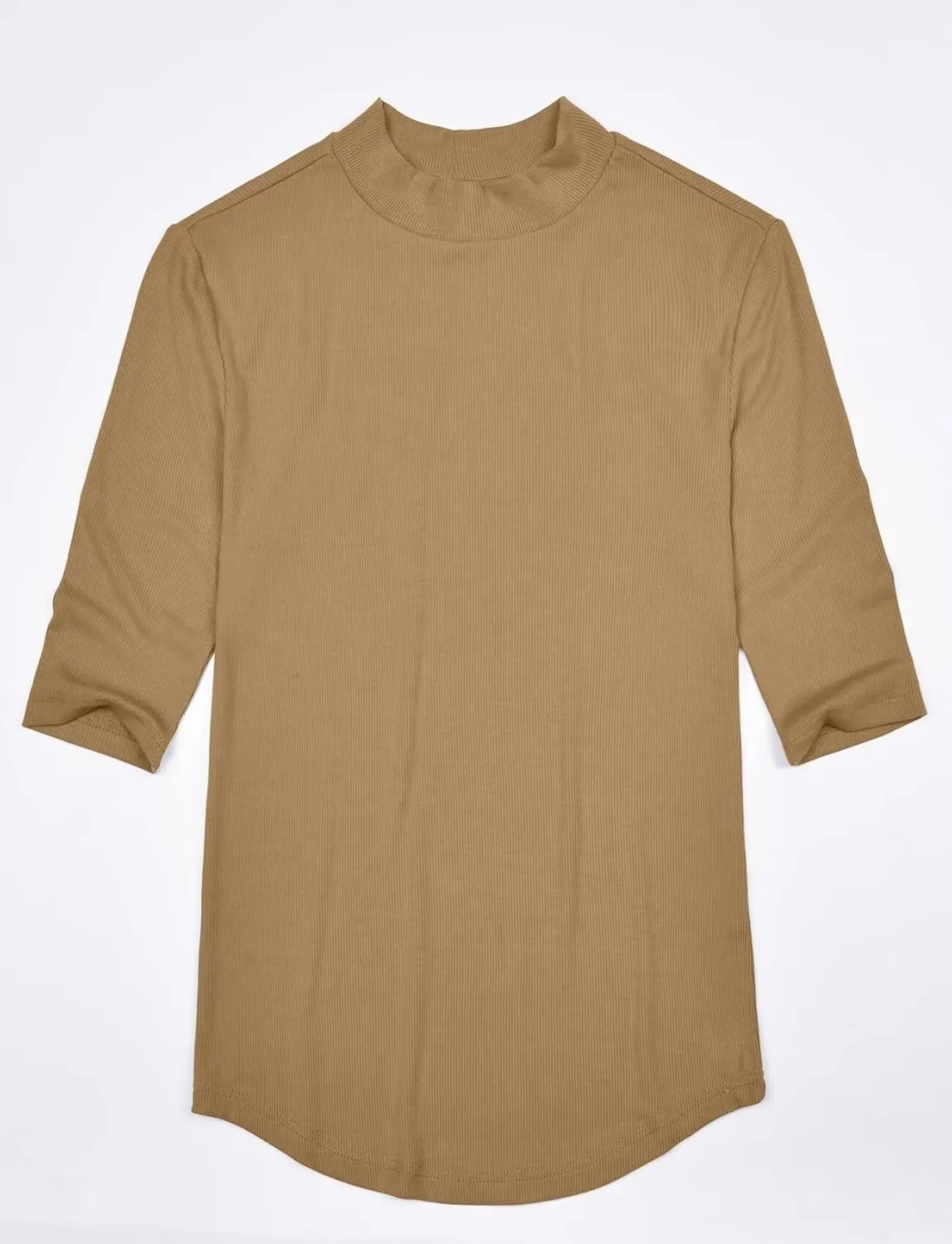 Zengjo Short Sleeve Turtleneck Women Ribbed Shirt Mock Neck Fitted Tee Top