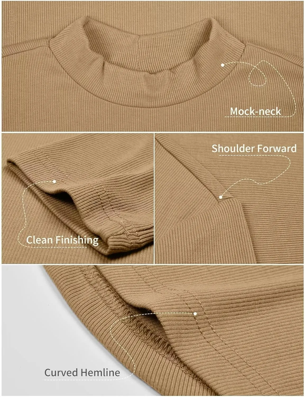 Zengjo Short Sleeve Turtleneck Women Ribbed Shirt Mock Neck Fitted Tee Top